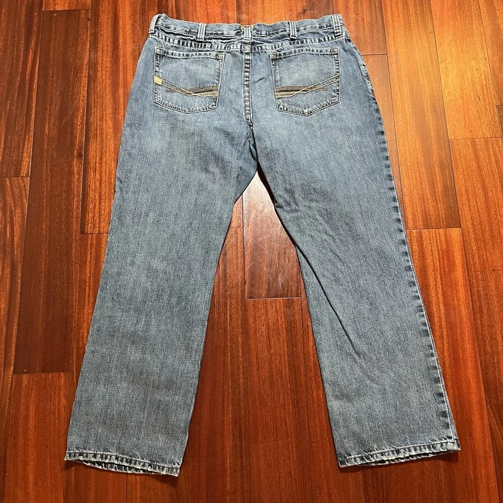 Ariat FR M4 Low Rise Boot Cut Jeans Mens 38x30 Blue Light Wash Workwear Cowboy